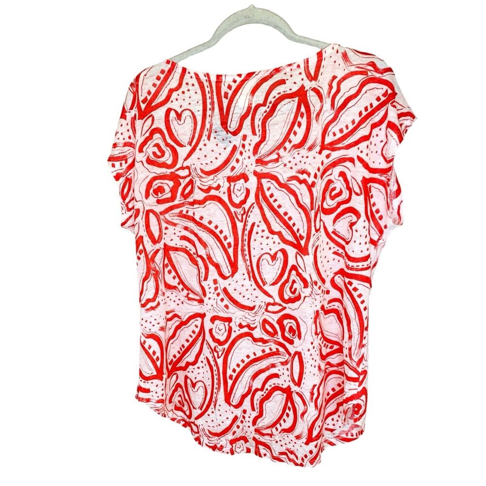 C & C California Red White Floral Linen Top Large NWT Cap Short Sleeves Shirt - Picture 2 of 4